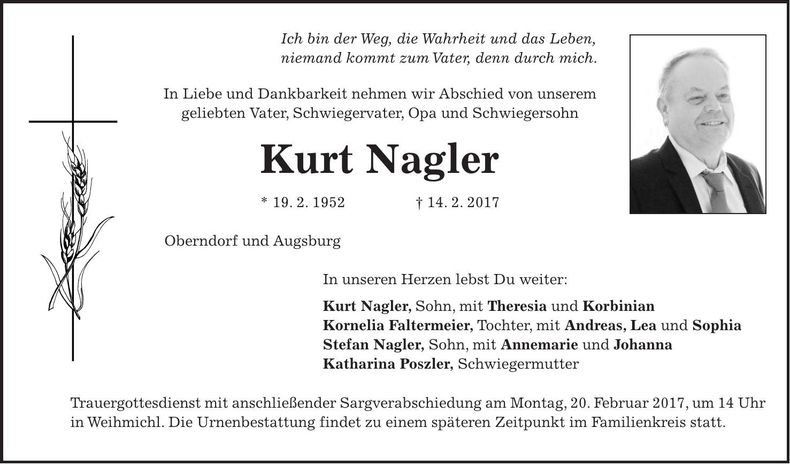 Traueranzeige Kurt Nagler