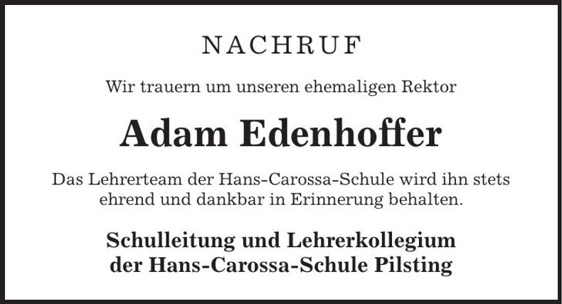 Traueranzeige Adam Edenhoffer