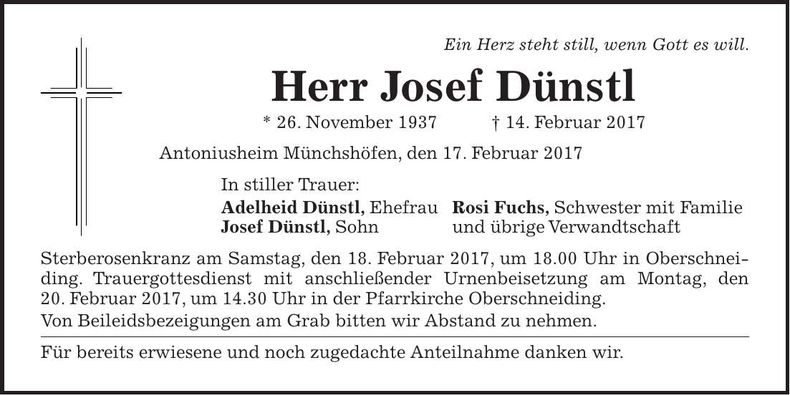 Traueranzeige Josef Dünstl