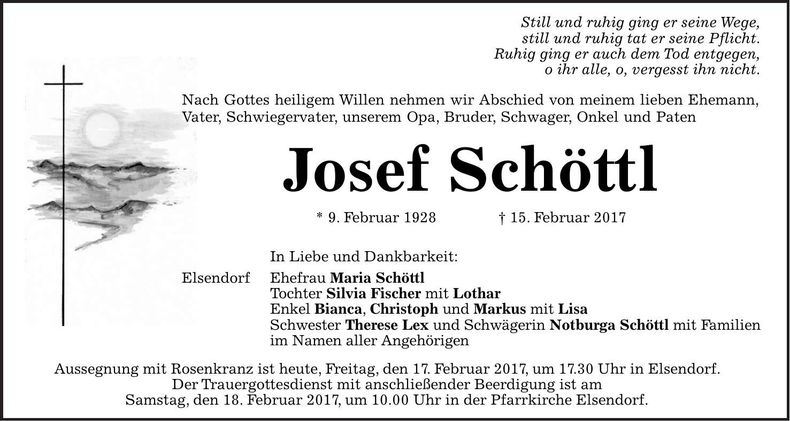 Traueranzeige Josef Schöttl