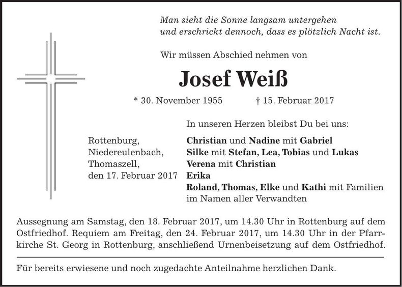 Traueranzeige Josef Weiß