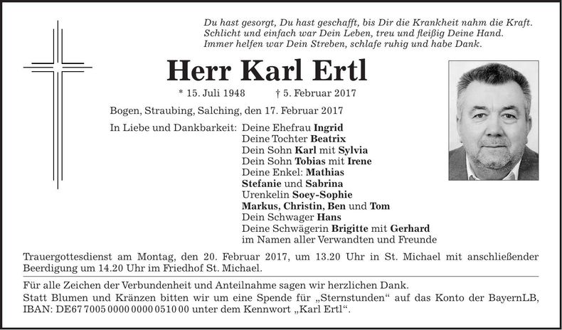 Traueranzeige Karl Ertl