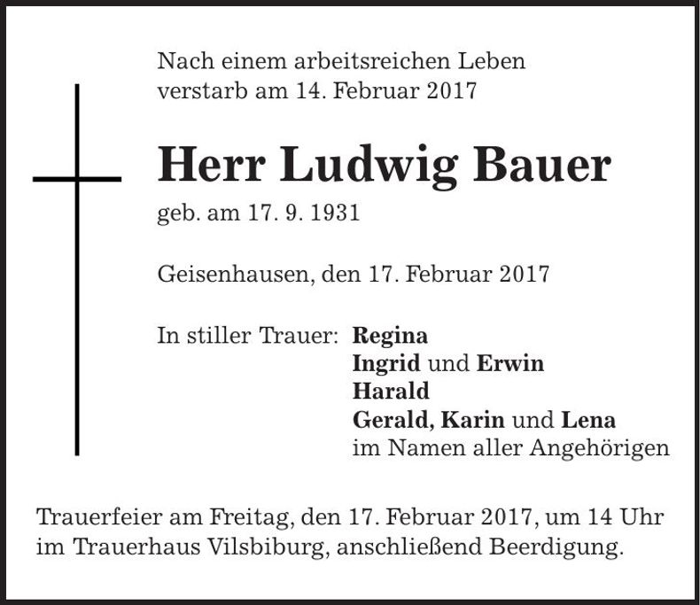 Traueranzeige Ludwig Bauer