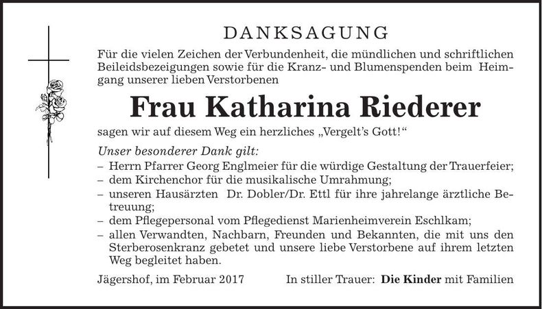 Traueranzeige Katharina Riederer