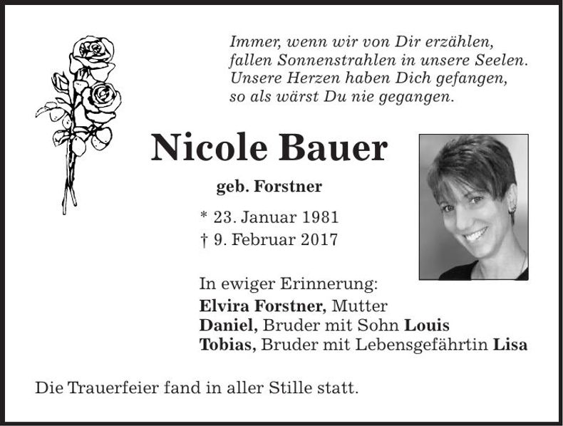 Traueranzeige Nicole Bauer
