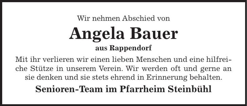 Traueranzeige Angela Bauer