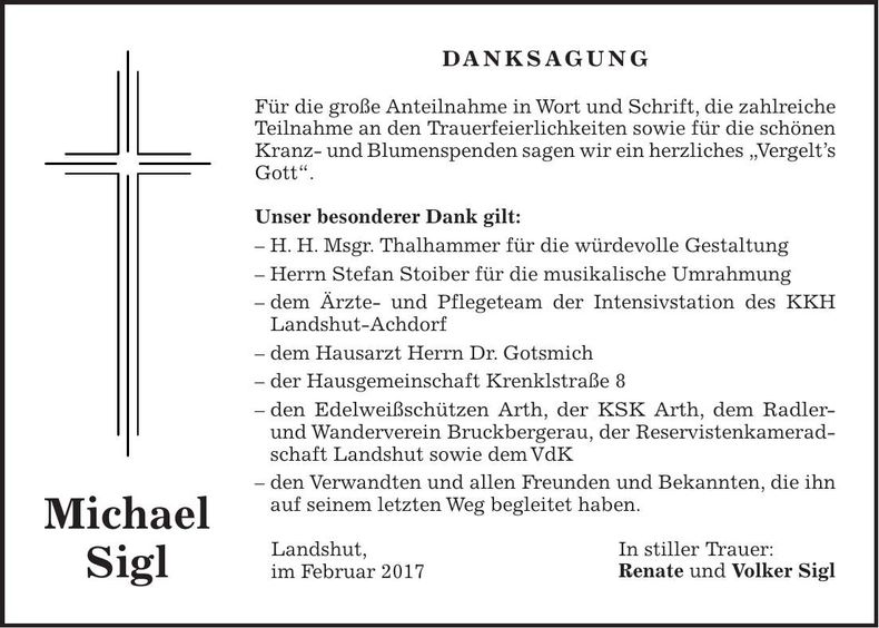Traueranzeige Michael Sigl