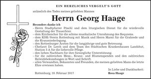 Traueranzeige Georg Haage