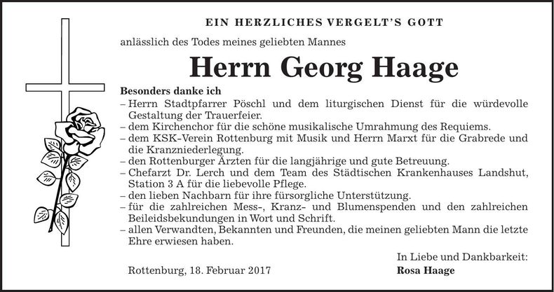Traueranzeige Georg Haage