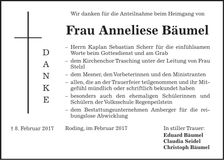 Traueranzeige Anneliese Bäumel