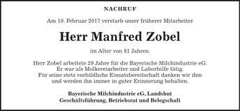 Traueranzeige Manfred Zobel