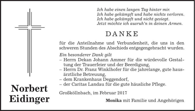Traueranzeige Norbert Eidinger