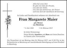 Traueranzeige Margarete Maier