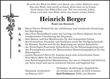 Traueranzeige Heinrich Berger