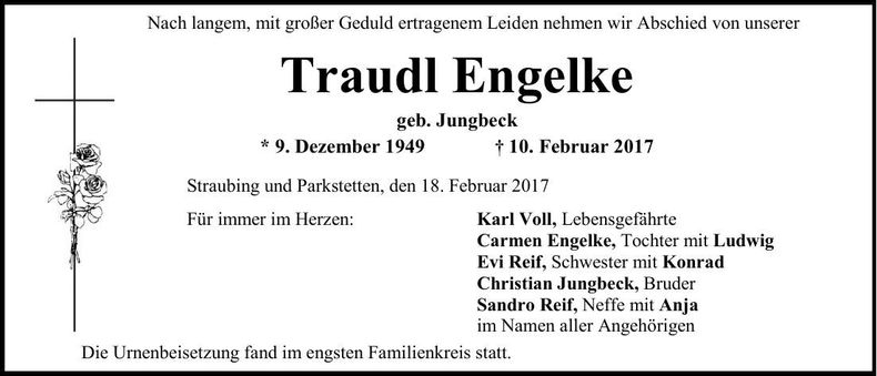Traueranzeige Traudl Engelke