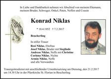 Traueranzeige Konrad Niklas