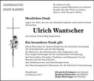 Traueranzeige Ulrich Wantscher