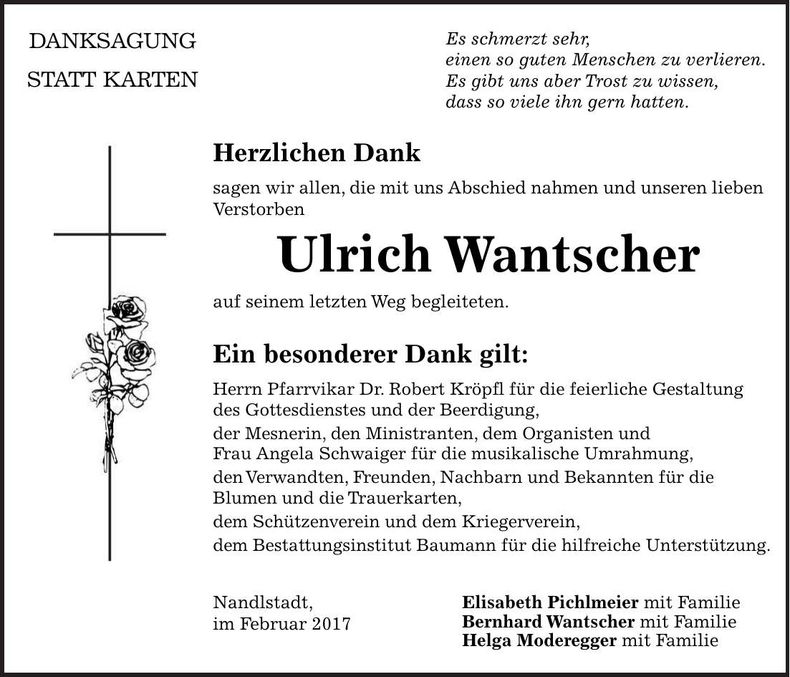 Traueranzeige Ulrich Wantscher