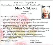 Traueranzeige Mina Mühlbauer