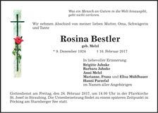 Traueranzeige Rosina Bestler