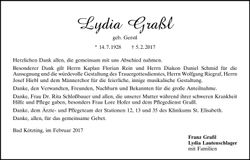 Traueranzeige Lydia Graßl