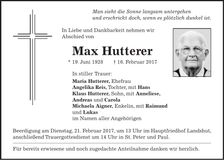 Traueranzeige Max Hutterer