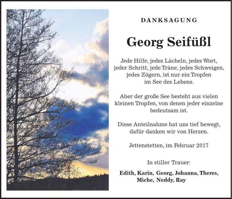 Traueranzeige Georg Seifüßl