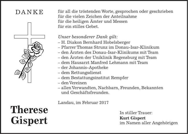 Traueranzeige Therese Gispert