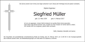 Traueranzeige Siegfried Müller