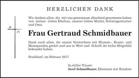 Traueranzeige Gertraud Schmidbauer