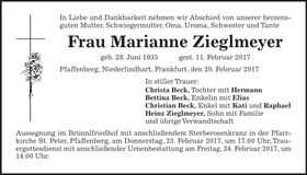 Traueranzeige Marianne Zieglmeyer
