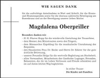 Traueranzeige Magdalena Oberpriller