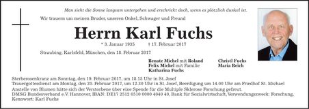 Traueranzeige Karl Fuchs