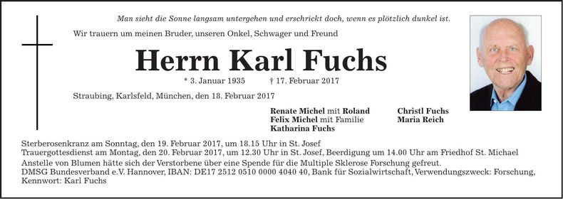 Traueranzeige Karl Fuchs