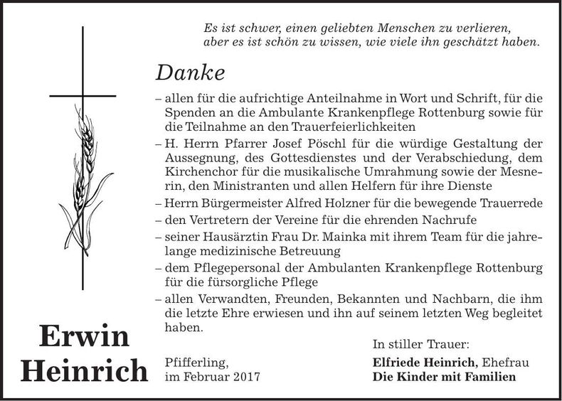 Traueranzeige Erwin Heinrich