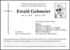 Traueranzeige Ewald Gobmeier
