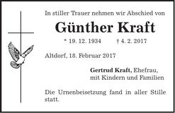 Traueranzeige Günther Kraft