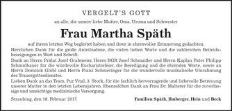 Traueranzeige Martha Späth
