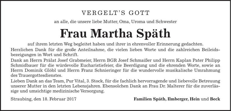 Traueranzeige Martha Späth
