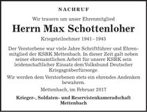 Traueranzeige Max Schottenloher