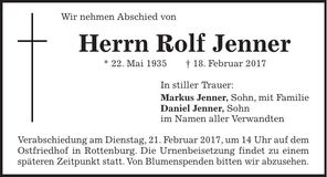 Traueranzeige Rolf Jenner