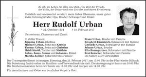 Traueranzeige Rudolf Urban