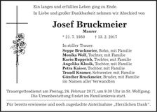Traueranzeige Josef Bruckmeier