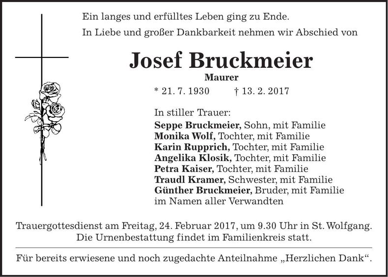 Traueranzeige Josef Bruckmeier