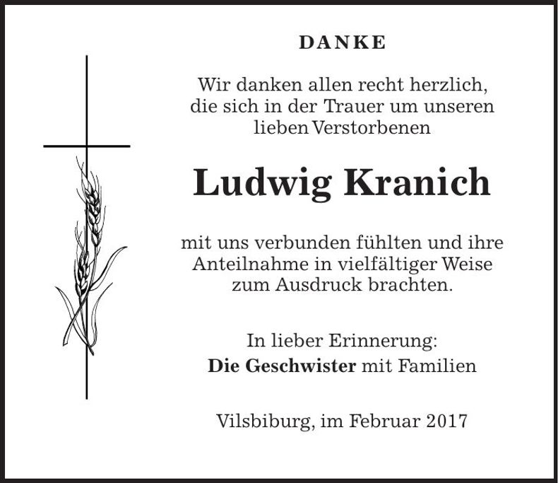 Traueranzeige Ludwig Kranich