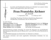 Traueranzeige Franziska Aichner