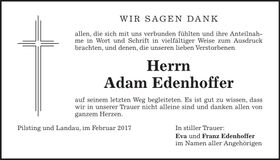 Traueranzeige Adam Edenhoffer