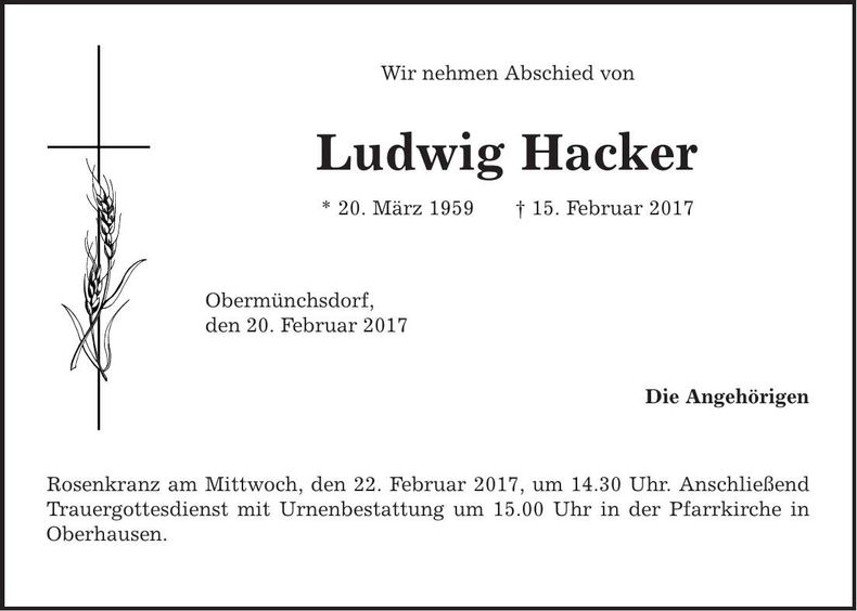 Traueranzeige Ludwig Hacker