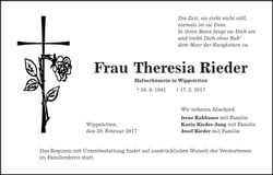 Traueranzeige Theresia Rieder