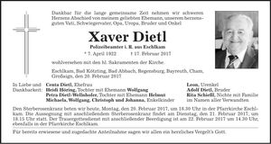 Traueranzeige Xaver Dietl